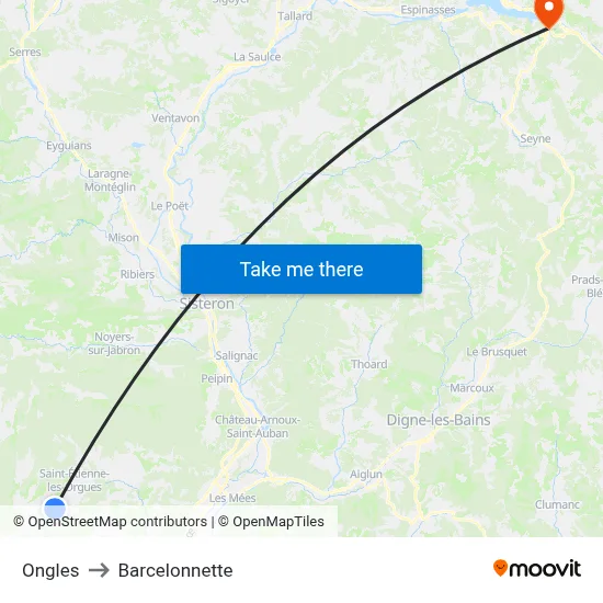 Ongles to Barcelonnette map