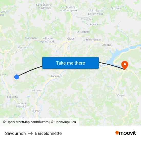 Savournon to Barcelonnette map