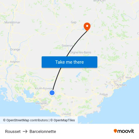 Rousset to Barcelonnette map