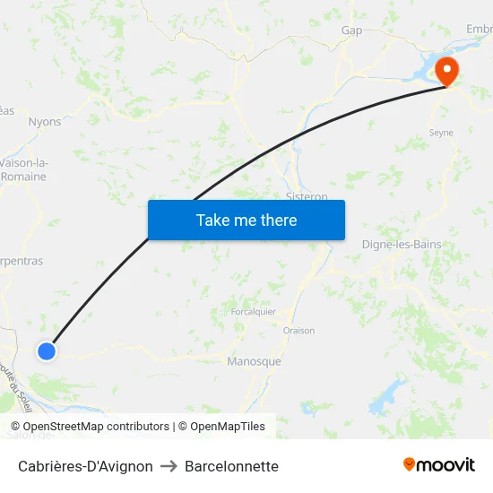 Cabrières-D'Avignon to Barcelonnette map