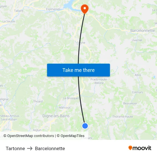 Tartonne to Barcelonnette map
