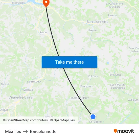 Méailles to Barcelonnette map
