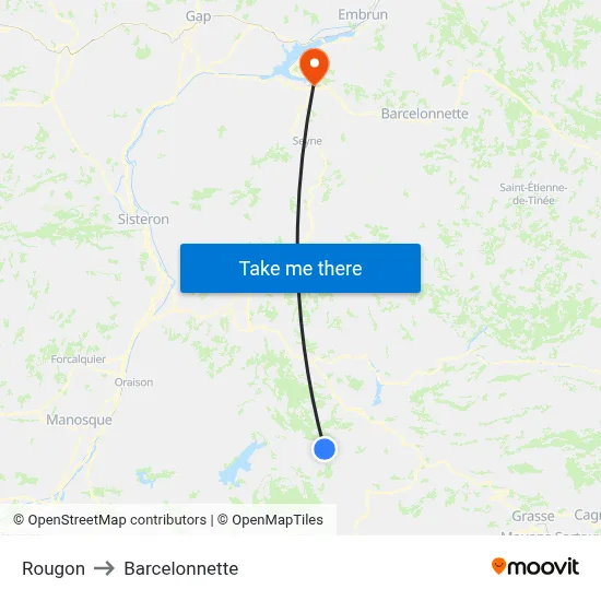 Rougon to Barcelonnette map