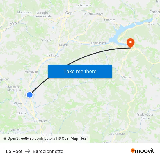 Le Poët to Barcelonnette map