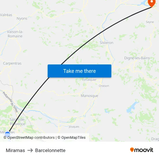 Miramas to Barcelonnette map