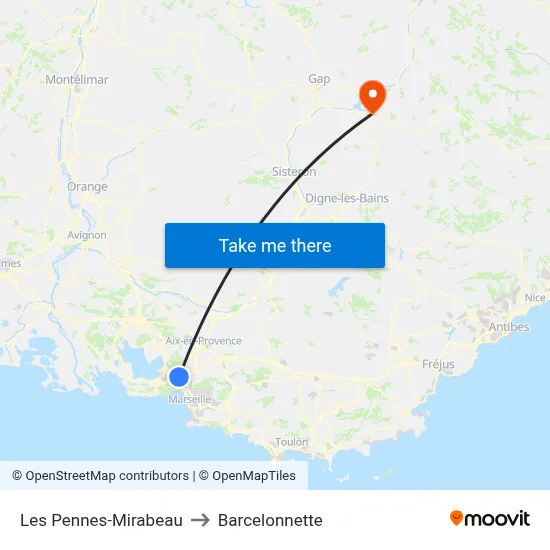 Les Pennes-Mirabeau to Barcelonnette map