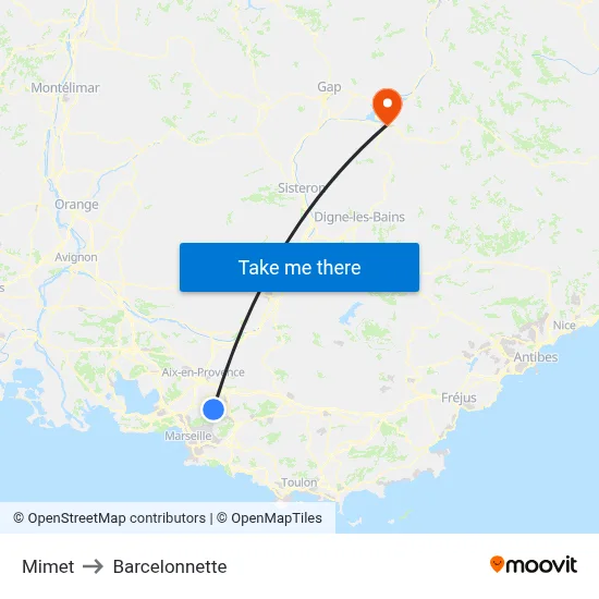 Mimet to Barcelonnette map