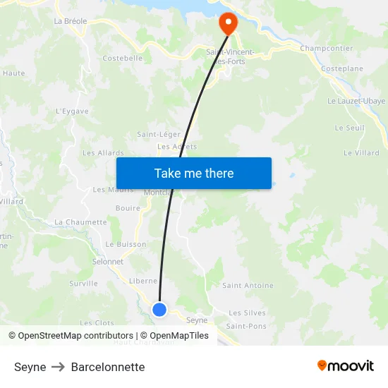 Seyne to Barcelonnette map