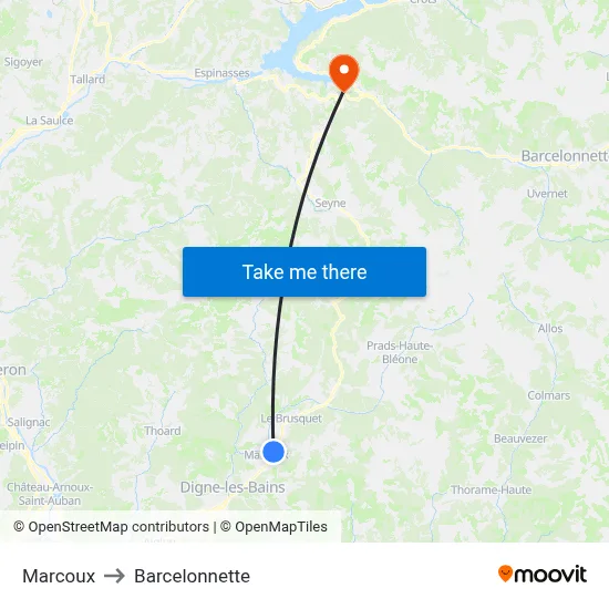 Marcoux to Barcelonnette map