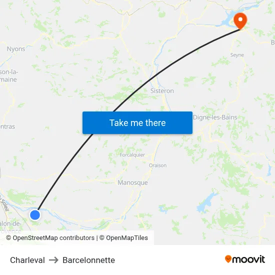 Charleval to Barcelonnette map