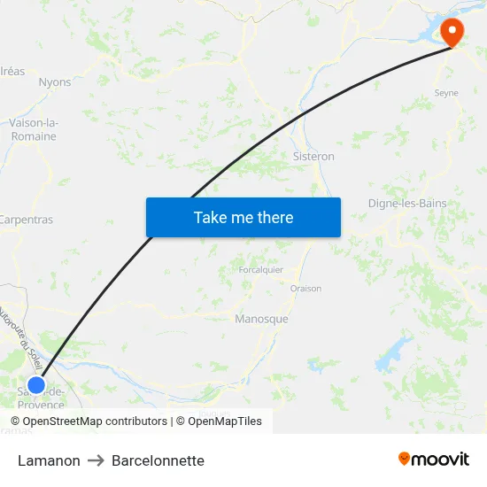 Lamanon to Barcelonnette map