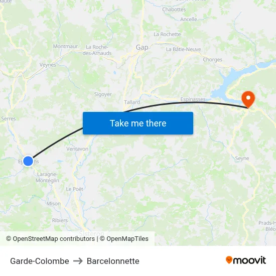 Garde-Colombe to Barcelonnette map