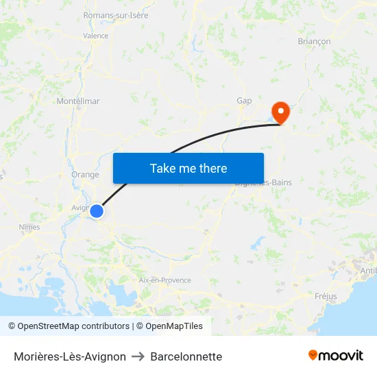 Morières-Lès-Avignon to Barcelonnette map