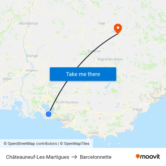 Châteauneuf-Les-Martigues to Barcelonnette map