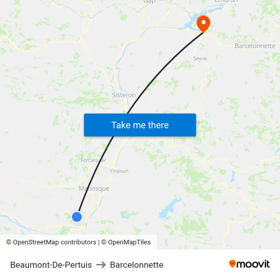 Beaumont-De-Pertuis to Barcelonnette map