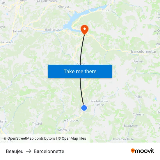 Beaujeu to Barcelonnette map