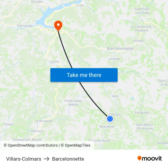 Villars-Colmars to Barcelonnette map