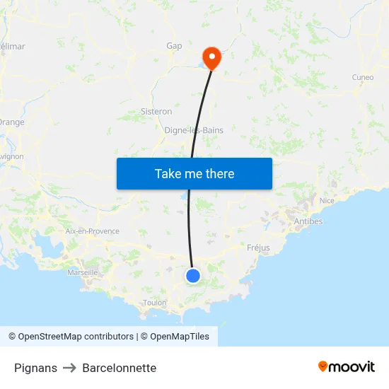Pignans to Barcelonnette map