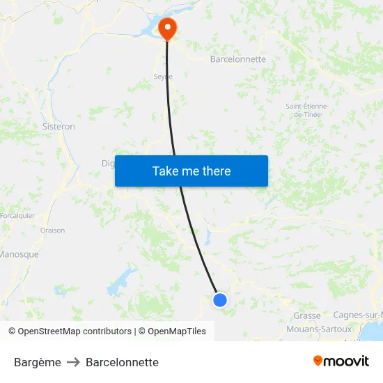 Bargème to Barcelonnette map