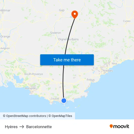 Hyères to Barcelonnette map