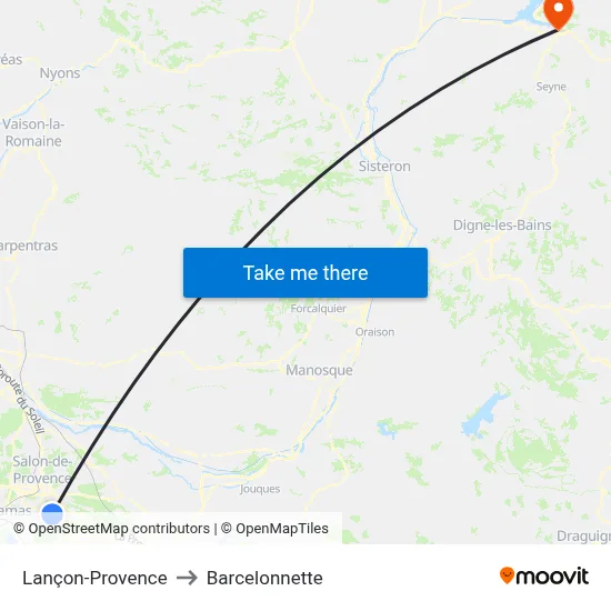 Lançon-Provence to Barcelonnette map