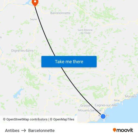 Antibes to Barcelonnette map