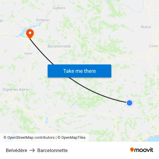 Belvédère to Barcelonnette map