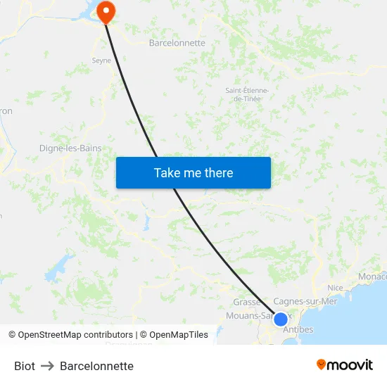 Biot to Barcelonnette map