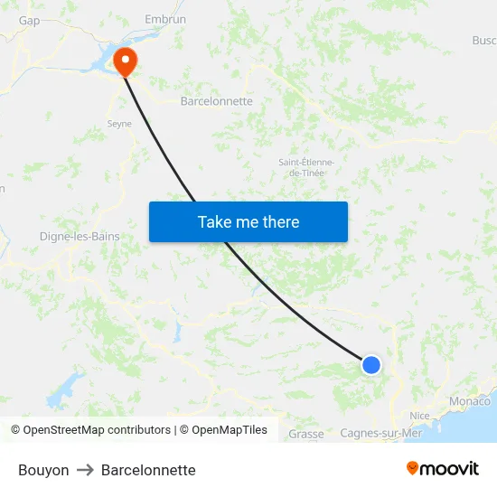 Bouyon to Barcelonnette map