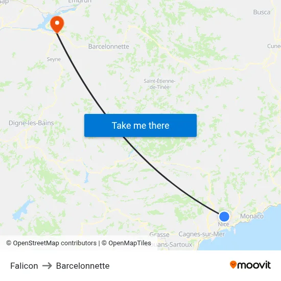 Falicon to Barcelonnette map