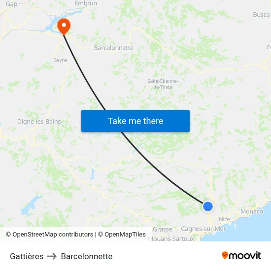 Gattières to Barcelonnette map