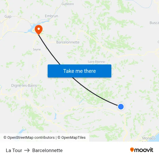 La Tour to Barcelonnette map