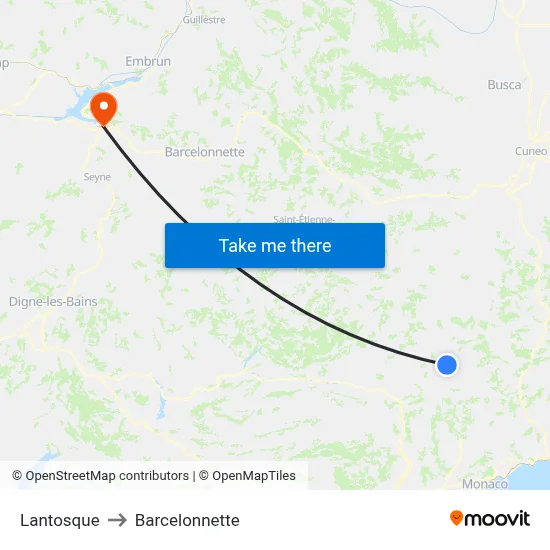 Lantosque to Barcelonnette map