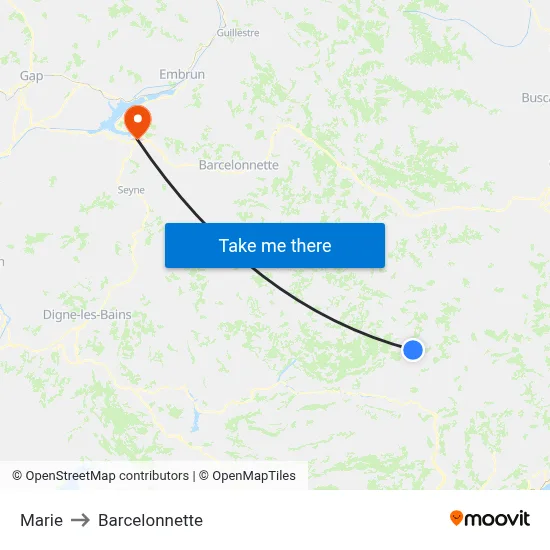 Marie to Barcelonnette map