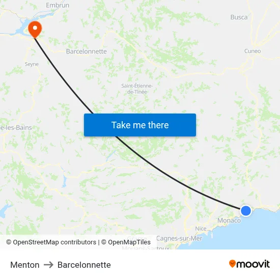 Menton to Barcelonnette map