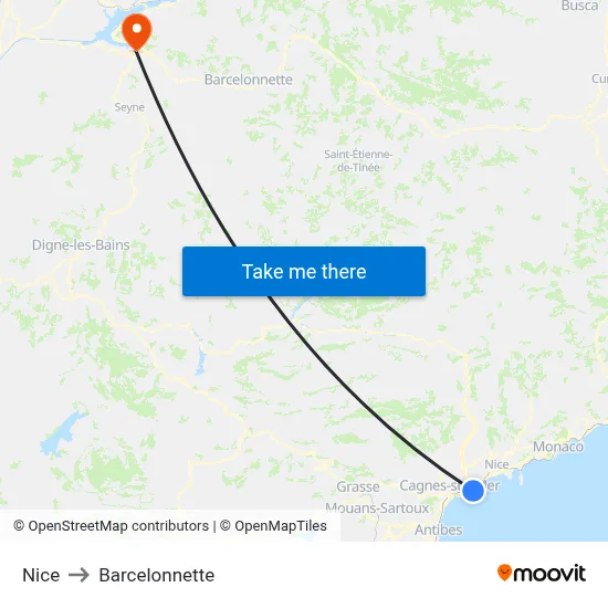 Nice to Barcelonnette map