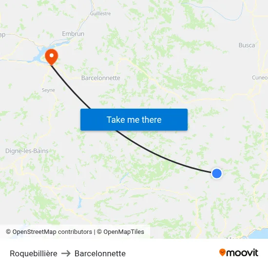Roquebillière to Barcelonnette map