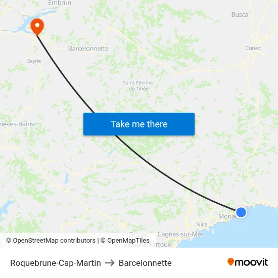 Roquebrune-Cap-Martin to Barcelonnette map