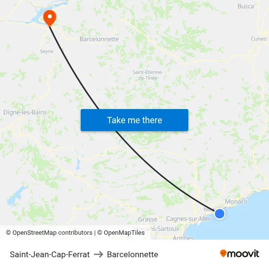Saint-Jean-Cap-Ferrat to Barcelonnette map