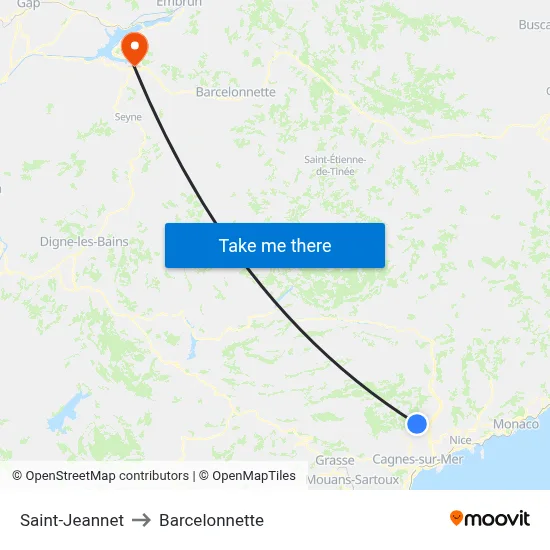 Saint-Jeannet to Barcelonnette map