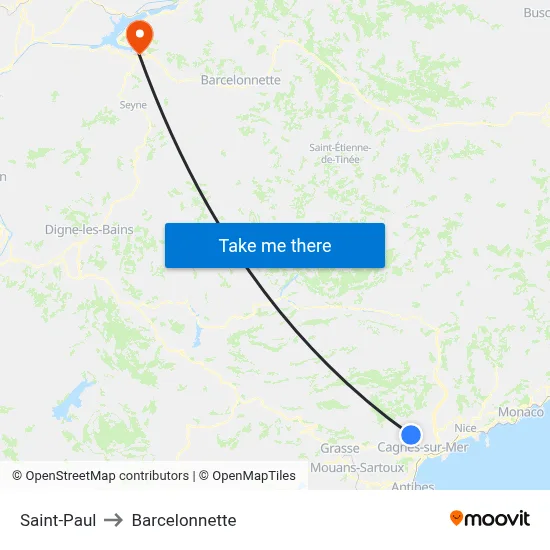 Saint-Paul to Barcelonnette map