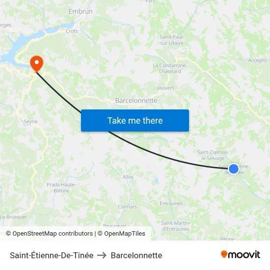 Saint-Étienne-De-Tinée to Barcelonnette map