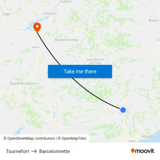 Tournefort to Barcelonnette map