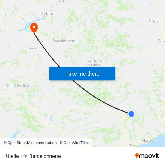 Utelle to Barcelonnette map