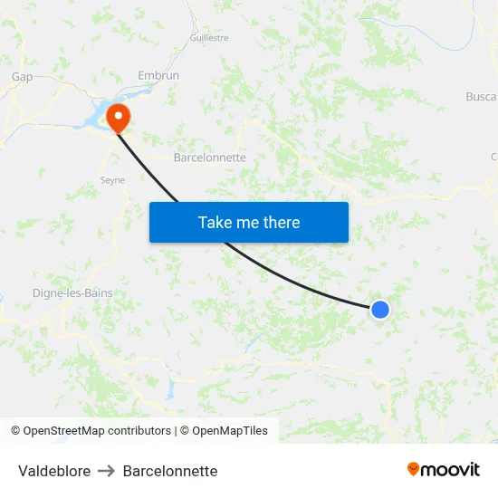 Valdeblore to Barcelonnette map