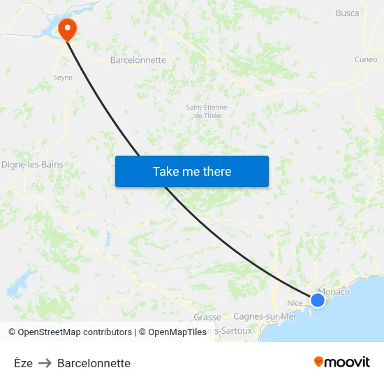 Èze to Barcelonnette map