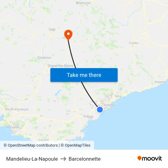Mandelieu-La-Napoule to Barcelonnette map