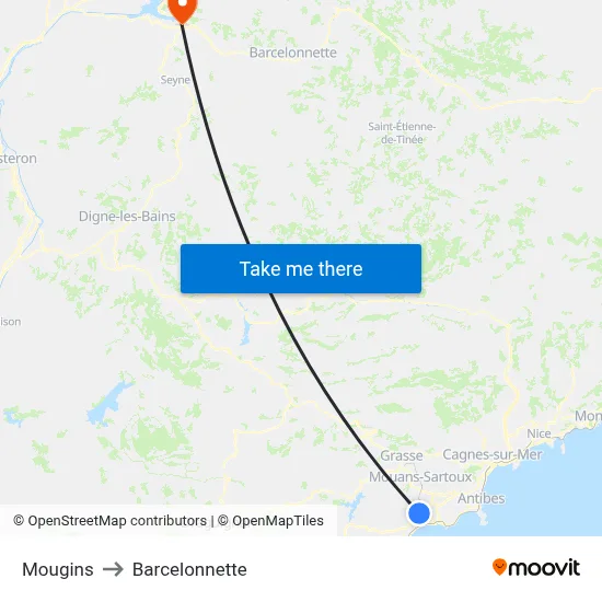 Mougins to Barcelonnette map