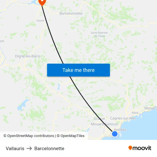 Vallauris to Barcelonnette map