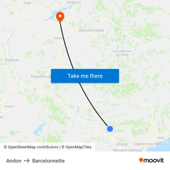 Andon to Barcelonnette map